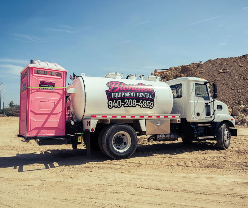 Portable-Restroom-on-Back-of-Blondies-Rental-Equipment-Water-Truck-Justin-Texas Portable Restroom on Back of Blondies Rental Equipment Water Truck Justin Texas
